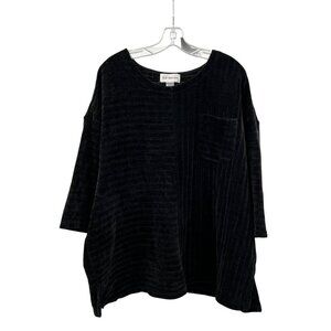 C.D. Daniels Womens Pullover Sweater 3/4 Sleeve Textured Black Gray Size 3X